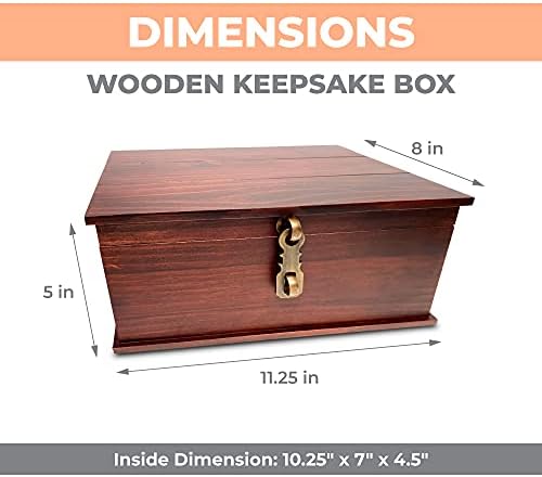 Antique Style Wood Storage Box - Decorative box for Home or Office - Wooden Box with Hinged Lid Keepsake Box with Metal Latch