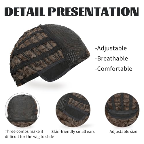 FAELBATY Krótkie brązowe kręcone peruki afro dla mężczyzn, California, męski kostium Cosplay, do codziennego użytku, syntetyczne włosy, odporne na wysokie temperatury, pełne peruki męskie, w stylu lat
