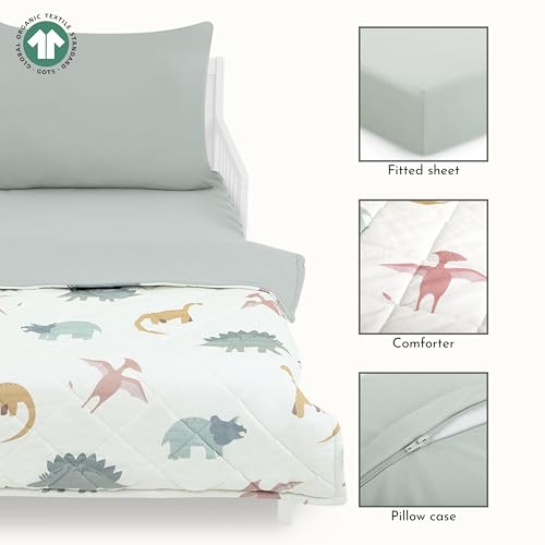 Image of Evolur Rawr Some 3 Piece Toddler Bedding Set, Super Soft and Breathable Toddler Bedding, Machine Washable, Includes Fitted Sheet, Comforter and Pillow Case