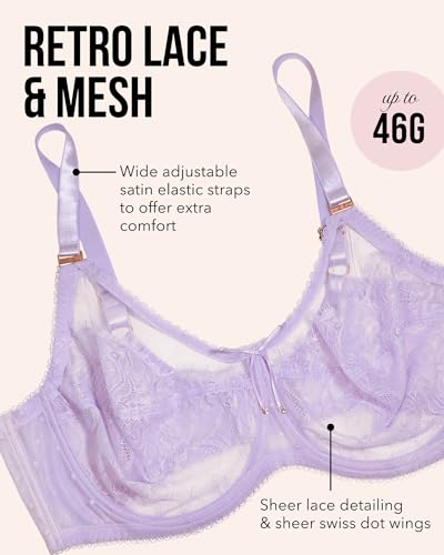 Image of Smart & Sexy Women's Full Coverage Unlined Underwire Bra, Lace & Mesh See Through Bra, Plus Size Lingerie Inspired Retro Bra
