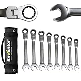 Enventor 8-teiliger Flexibles Ratschenschlüssel Set, Gabelschlüsselsatz, 72 Zähne, in Aufbewahrungstasche, Chrom-Vanadium-Stahl, 8–19 mm, für Elektriker, Autoreparaturen, Möbelmontage