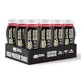 ON High Protein Shake Bottles, Ready To Drink Healthy Snacks, No added sugars, low fat, Post Workout Snack for Men and Women, Strawberry Flavour, 12x500ml, Packaging may vary