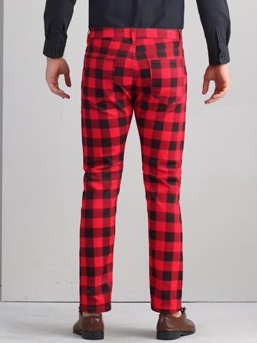 Lars Amadeus Plaid Dress Pants for Men's Flat Front Stretch Slim Fit Color Block Checked Gingham Pants3