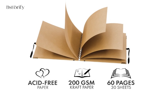 Bstorify Scrapbook Photo Albums 60 Pages (21 x 21 cm) Brown Thick Kraft Paper Scrap Book Ideal for Your Scrapbooking Albums Art & Craft Projects