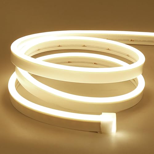 Image of Lamomo Neutral White Led Strip Lights, 16.4ft 4500K Neon Rope Light,12V Flexible Waterproof Silicone LED Neon Lights for Kitchen Bedroom Indoor Outdoor Decoration（Power Adapter not Included）