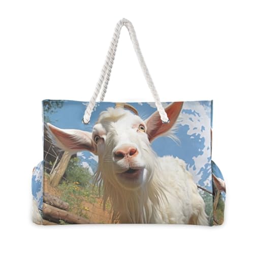 Goat Looks Into The Camera Beach Bag & Travel Tote Bag Large Sandproof Wet Pouch for Gym Travel2