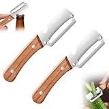 Premium Vegetable Peeler with Wooden Handle and Bottle Opener: 2-in-1 Stainless Steel Kitchen Tool for Fruit Apple Potato Pumpkin Papaya (2 PCS)