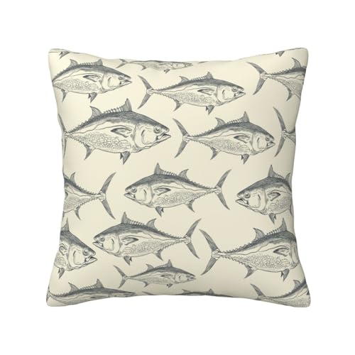 クッションカバー クロ マグロ 鮪柄 魚 30X30cm 柔らかい 抱き枕カバー 装飾枕カバー シンプル おしゃれ 隠れるファスナー 座布団カバー ソファ背当て 部屋飾り 洗える 車用 ソファ用 寝具用 オールシーズン