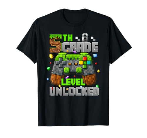 Back To School 5th Grade Level Unlocked Gamer Kids Boys T-Shirt