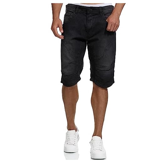 Indicode Herren Leon Shorts mit 5 Taschen aus 98% Baumwolle | Kurze Hose Regular Fit Bermuda Stretch Herrenshorts Denim-Optik Men Short Pants Jeans-Look Sommerhose kurz für Männer Black M