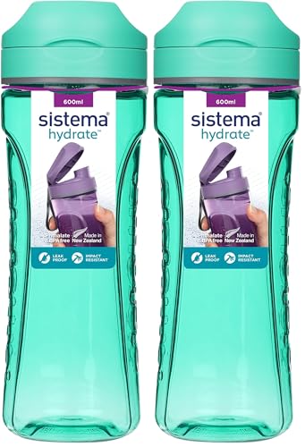Sistema Hydrate Tritan Swift Water Bottle | 600 ml | Leakproof Water Bottle | BPA-Free | Recyclable with TerraCycle®| Assorted Colours (Pack of 2)