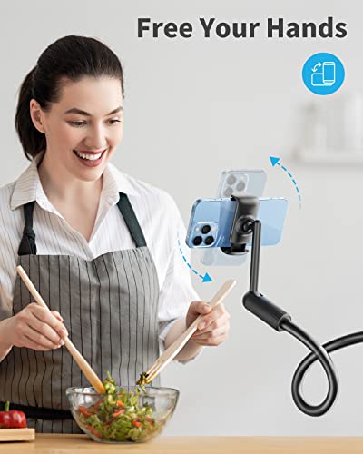 Saiji Gooseneck Phone Holder For Bed[Upgrade Clamp], 360° Rotate Support Rod One-Hand Adjustable Cell Phone Holder, Flexible Long Arm Cell Phone Stand, Compatible With All 4.7-7" Devices(Black) #TOP4