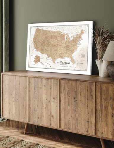 Image of IPIC - Canvas USA Maps for Wall Decor, Push Pin Map Decor to Mark Travels, USA Travel Map Print for Home, Office, Study, and RV, Ready to Hang