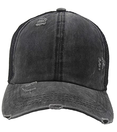 Kkmkshhg Criss Cross Baseball Caps, Women Ponytail Mesh Hat Distressed High Messy Bun Trucker Ponycap Black #TOP1