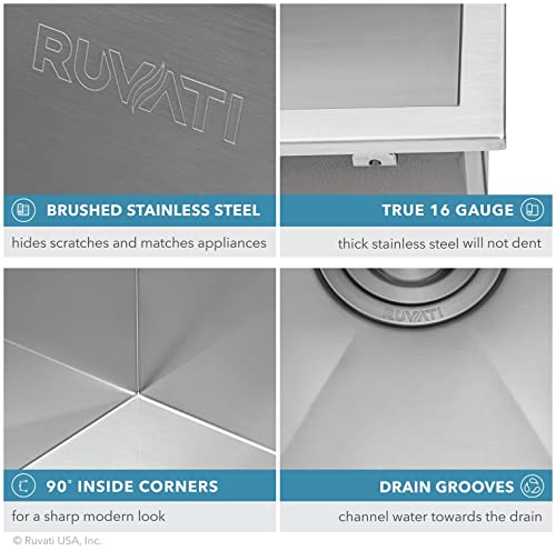 Ruvati Drop-In Topmount Laundry Utility Sink 25 X 22 X 12 Inch Deep 16 Gauge Stainless Steel - Rvu6010 #TOP7