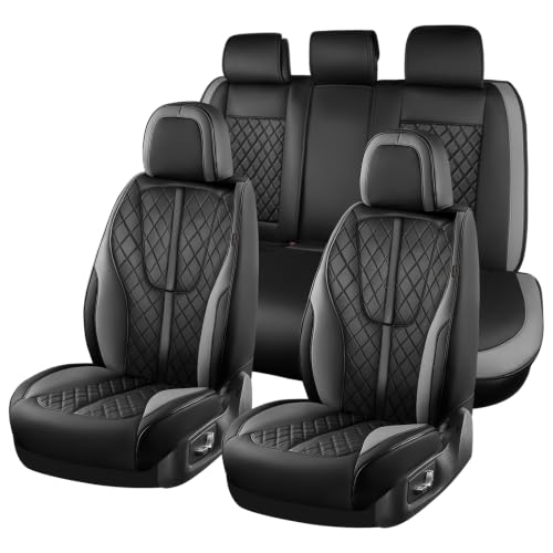 Image of Coverado Car Seat Covers Full Set, Luxury Diamond-Pattern Leather Seat Covers & Carbon Fiber, Waterproof Car Seat Protector, 5 Seats Automotive Seat Covers Universal Fit for Most Cars, BlackGray