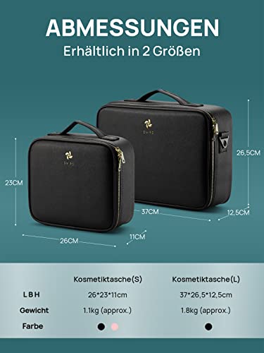 OMIRO Kosmetiktasche mit Großem Beleuchtetem Spiegel, Professionelle Make up Tasche mit Spiegel und Licht, Kulturbeutel-Organizer mit Kosmetikspiegel für Unterwegs (Schwarz, Geringe)