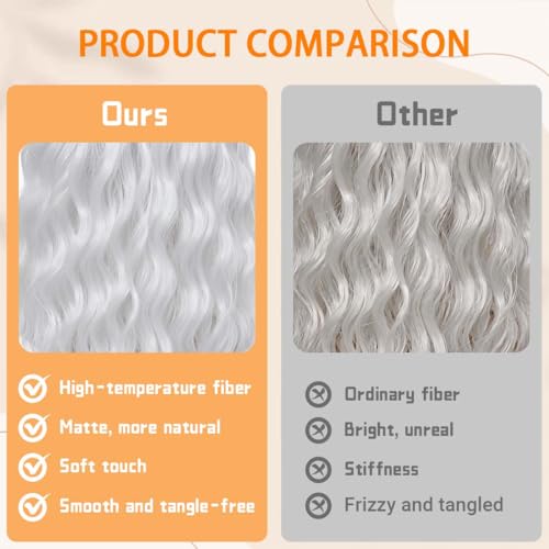Image of Pastel White Wavy Bob Wig for Women, Short Shoulder Length Synthetic Wig with Bangs, Matte Natural Realistic Look Lightweight Hairpiece, White Color for Daily Wear & Cosplay Costume