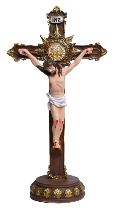 Statue de table croix chrétienne Jésus Christ en résine sculptée aux finitions premium