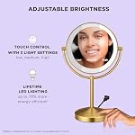 Conair Lighted Makeup Mirror, Double-Sided LED Vanity Mirror with 1X/10X Magnification, 3 Light Settings, 3 Modes, 360° Rotation, Brushed Brass Finish - Image 2