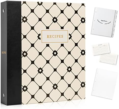 Jot & Mark Recipe Binder 3 Ring Organizer with Recipe Cards, Full Page Dividers, Plastic Page Protectors - 8.5" x 9.5" x 2"