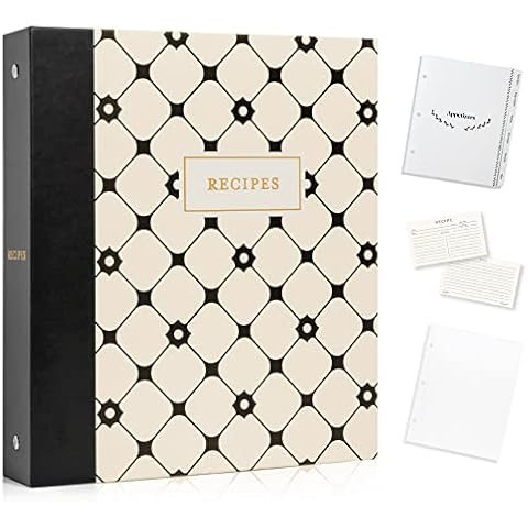 Jot & Mark Rezeptordner mit 3 Ringbucheinlagen | 50 Rezeptkarten 10 x 15 cm, Trennblätter für ganze Seiten und Seitenschutz aus Kunststoff Cover