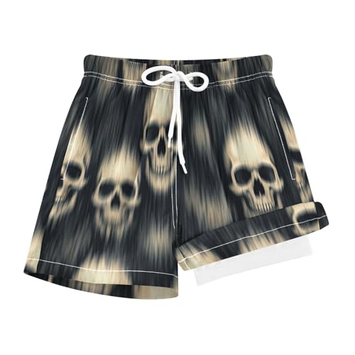 YANENDIE Boy Swim Trunks with Compression Liner Blur Smear Skulls Boys Swim Shorts Quick Dry Beach Shorts