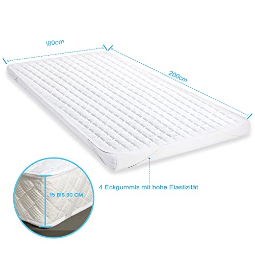 MUHOO Matratzenschoner 180x200cm Boxspringbett Mikrofaser Matratzenauflage,30℃ waschbar für Matratzen bis 30 cm auch für Wasser-Betten geeignet| mit 4 Eckgummis| Baumwolle - Polyester - Image 7