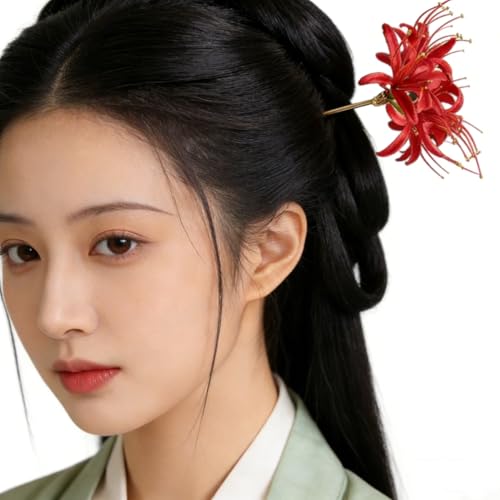 Image of Lycoris Radiata Hair Stick,Red Spider Lily Hair Pin Chinese Japanese Hair Styling Pin Handmade Realistic Flower Hairpin Oriental Hair Accessories for Bridal Wedding Party Cosplay Decorations