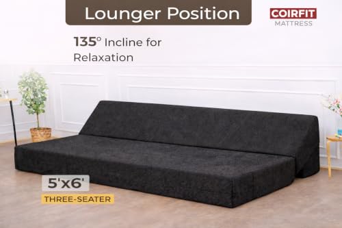 Image of Coirfit (4-in-1 Three Seater Sofa Cum Bed (1 Year Warranty) with 3 Free Cushions | Folding Sofa, Bed, Lounger, Diwan | Removable Washable Cover | Compact & Lightweight -Dark Grey 5x6 Feet