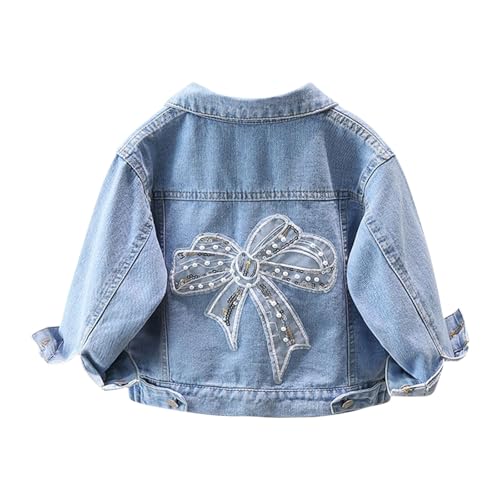 Kids Girls Floral Denim Jackets Button Down Long Sleeve Bowknit Relaxed Cardigan Fashion Fall Cool Comfy Y2k Streetwear