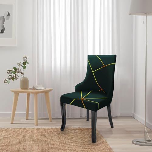 Image of House of Quirk Polyester Wingback American Side Chair Slipcover-Accent Chair Cover Slipcover with Arm,Washable Dining Chair with Nailed Trim Protector for Dining Living Room Pack of 6 Green Gold Prism