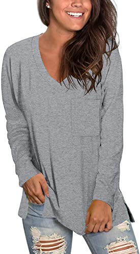 Trendy Shirts for Women Long Tees for Women to Wear with Leggings Light Gray Large