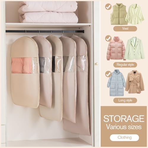 2 Packs Breathable Hanging Garment Bags for Clothes & Suits - 52" Fabric Suit Bags for Closet Storage, Garment Covers for Coats, Dresses, Jackets, Shirts, Wardrobe Protector (grey) thumbnail 5