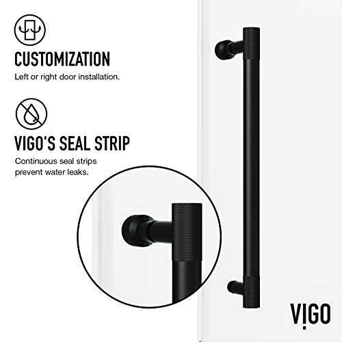 Vigo Adjustable 56-60 In. W X 66 In. H Elan Cass Aerodynamic Frameless Sliding Tub Door With Clear Glass And Stainless Steel Hardware In Matte Black Finish With Reversible Handle - Vg6044Mbcl6066 #TOP6