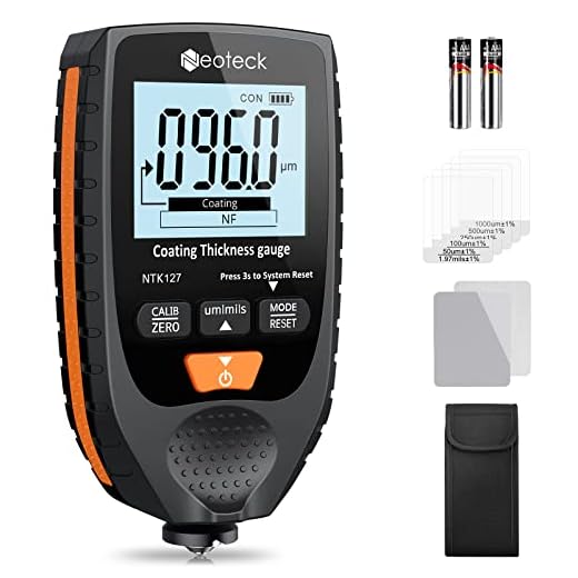 Neoteck Medidor de Espesor 0-1500um Medidor de Espesor de Recubrimiento de Pintura para Automóvil Sonda Fe&NFe con Retroiluminación para Automóviles de Metal con Base de Acero y Aluminio