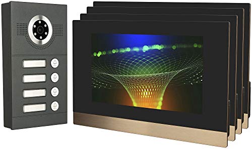 IP Video Türsprechanlage, Aufputz-Türstation IP65, 4X 10 Zoll Monitor, App, HD-Kamera 115°, Türöffner-Fkt, 32GB Speicher, PoE-Switch, 4