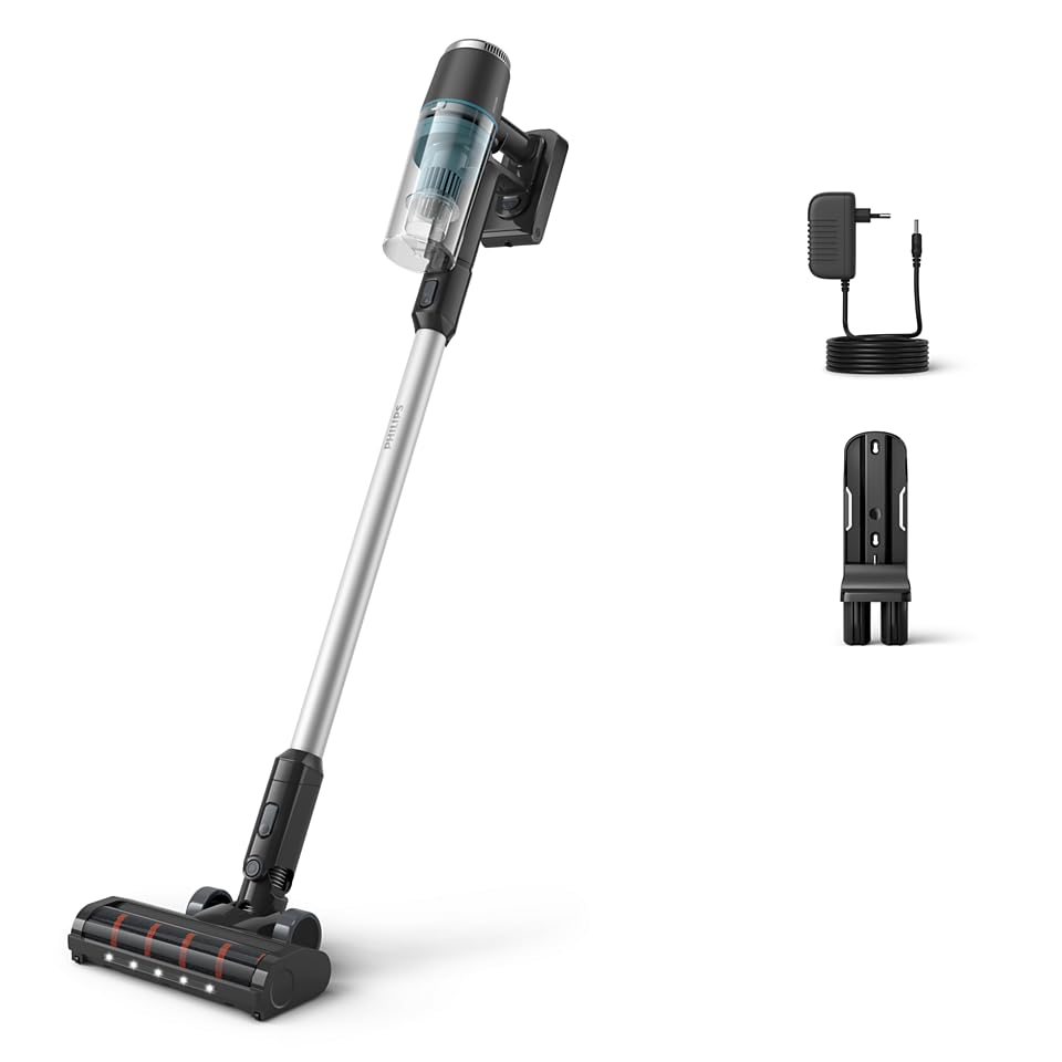 Philips Cordless Vacuum 3000 Series - Up to 60 mins Runtime LED Nozzle Handheld Vacuum PowerCyclone 8 Digital Motor Misty dawn - XC3031/61