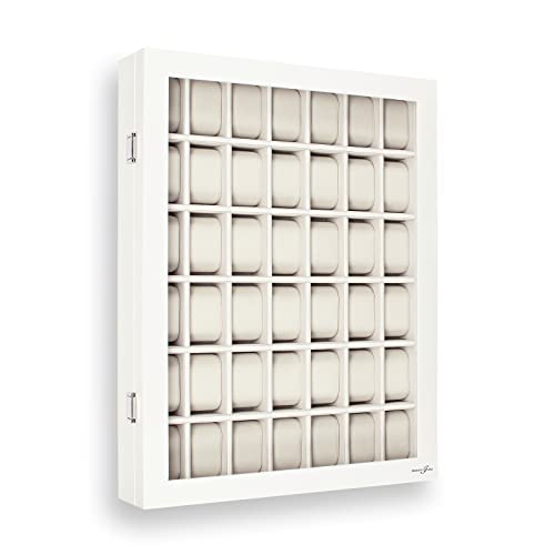 Hermann Jäckle Caja de reloj Reutlingen I Vitrine para 42 relojes I caja de reloj de madera I caja de reloj blanca con tapa de cristal I almacenamiento de relojes I caja para relojes de pulsera Cover