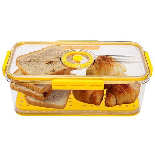 Gachiwar Bread Box, Bread Boxes for Kitchen Counter Airtight, Airtight Food Storage Container, Time Recording Breads Keeper with Lid for Homemade Breads, Toast, Loaf, Cookies (Yellow)