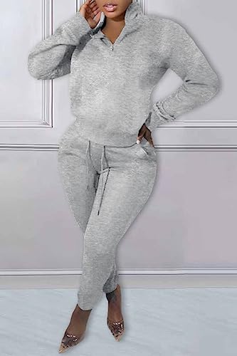 Nimsruc 2 Piece Outfits for Women Casual Pullover Sweatsuits Tracksuits Joggers Pants sets Grey M - Thumbnail 2