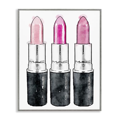 Image of Stupell Industries Three Pink Lipsticks, Design by Amanda Greenwood Gray Framed Wall Art, 24 x 30