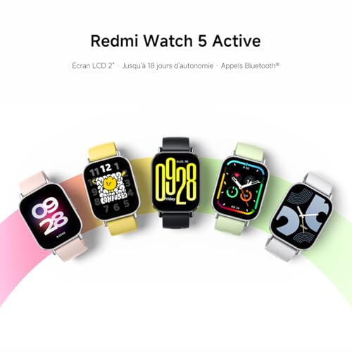 XIAOMI Redmi Watch 5 Active – Montre connectée Fitness, écran LCD 2", 18j autonomie, appels Bluetooth, 140+ Modes Sport, Suivi du Sommeil, 5ATM, GPS, Android & iOS, Noir