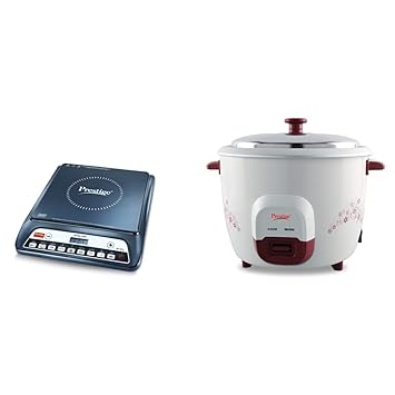 Prestige PIC 20 1200 Watt Induction Cooktop with Push Button (Black) + Prestige PRWO 1.5 Litre Red Colour Rice Cooker