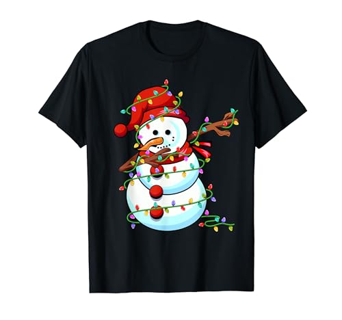 Snowman Wearing Santa Hat Xmas Light - Snowman Christmas Camiseta