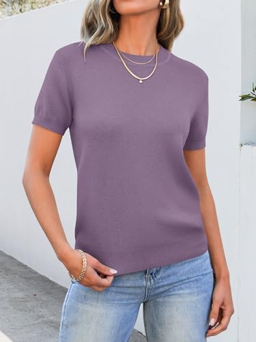 Image of ANRABESS Womens Short Sleeve Sweaters Wool Blend Crew Neck Sweater Shirts Business Casual Work Tops 2026 Summer Outfits
