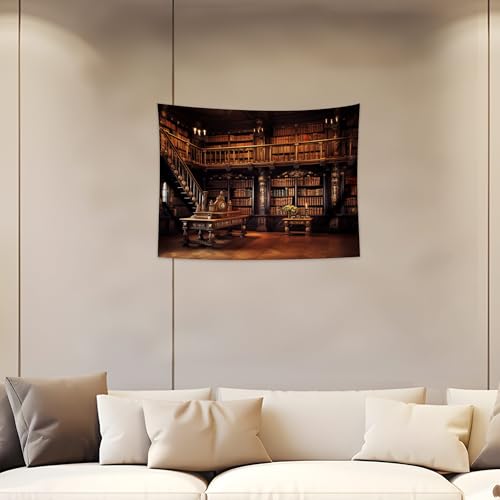 QGHOT Medieval Bookshelf Tapestry Vintage Library Bookcase Tapestry Wall Hanging Victorian Office Zoom Video Backdrop Old Books for Study Room Bedroom Living Room Decor 39.4" x 31.5"