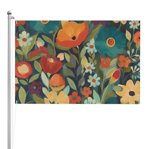 Drapeau floral d'été 1,2 x 1,8 m en textile premium résistant extérieur double face