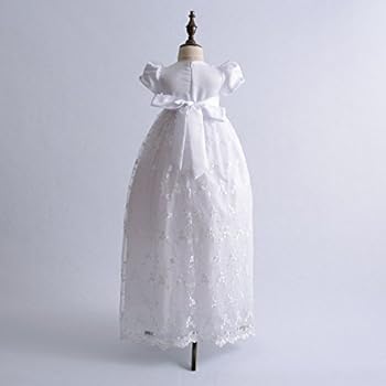 Katoenen Babykleding Créme Linnen Jurk Met Kant Bij De Mouwen Lange Mouwen Kant Jurk Muts Feestelijke Kleding