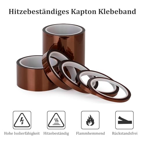 Misuyue Hitzebeständiges Klebeband, 40mm x 33m Kapton Tape, Polyimid Hochtemperaturband für Elektronik, 3D-Drucker Löten, Sublimation und Isolierenden Leiterplatten